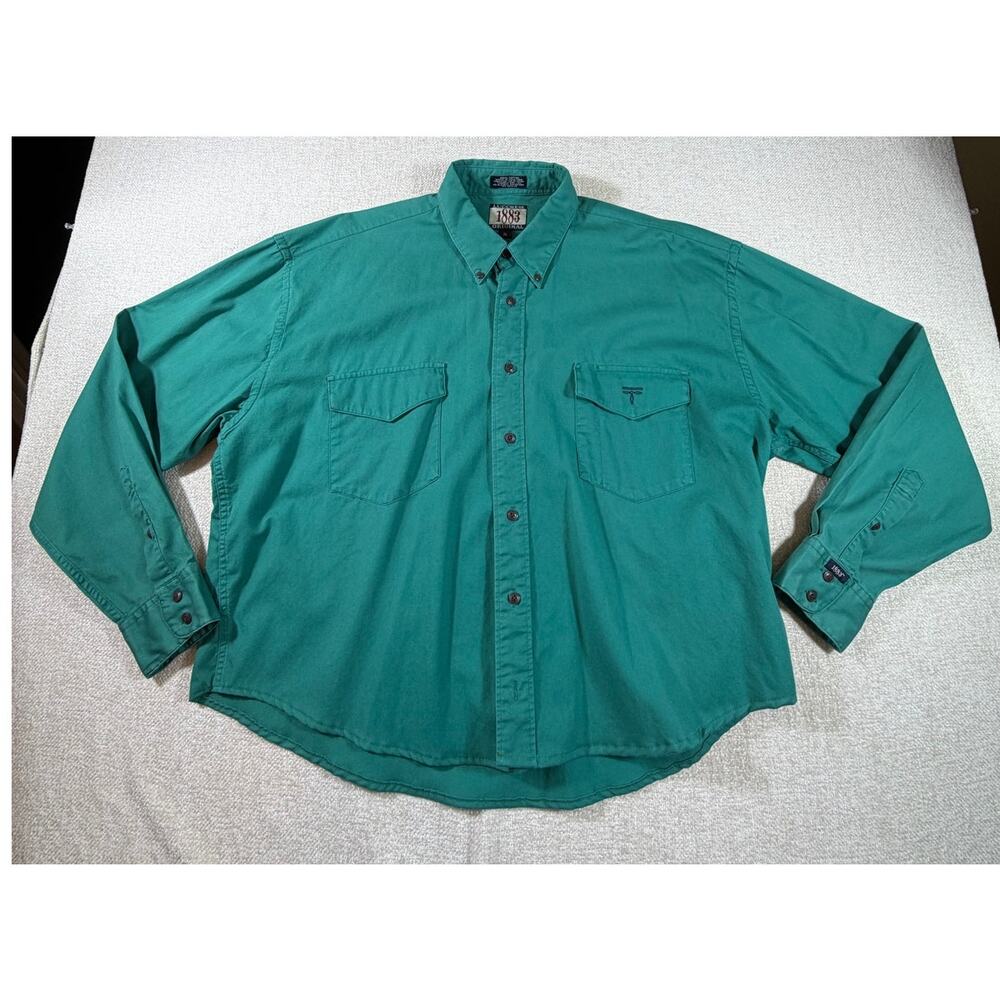 1883 Lucchese Women XL Green Western Long Sleeve Button Front Cowboy Shirt Pearl